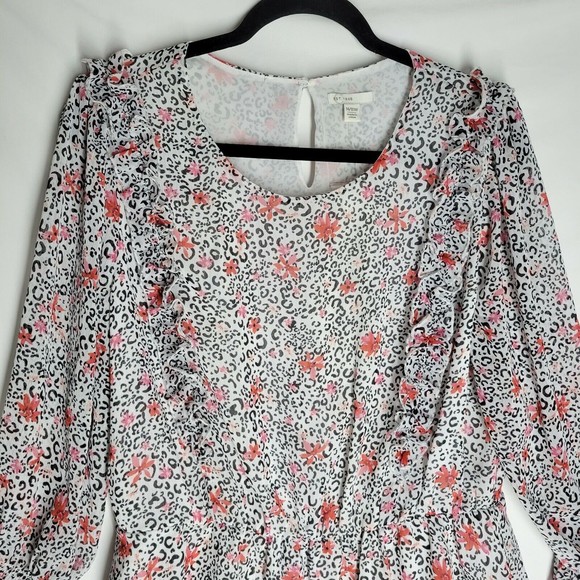 NWT Cato Est.1946 Womens Blouse Cheetah Floral Print Peplum Dolman Sleeve 14/16W - Picture 2 of 11